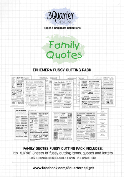Ephemera Fussy Cutting Pack - Family Quotes